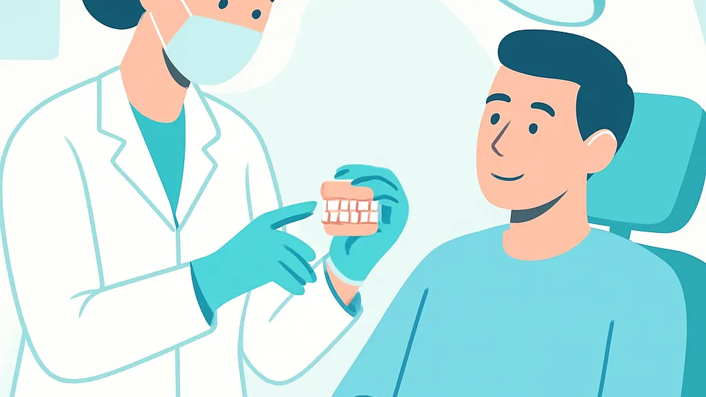 歯科医師が模型を使って処置の内容を説明している場面のイラスト