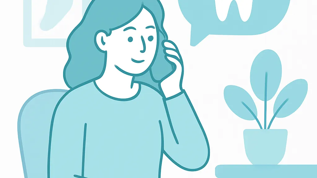 自宅から歯科医院へ予約変更の電話をかけている場面のイラスト