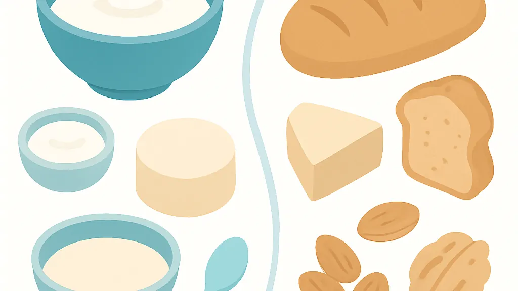 やわらかい食べ物と硬い食べ物を左右に分けて並べた比較イラスト