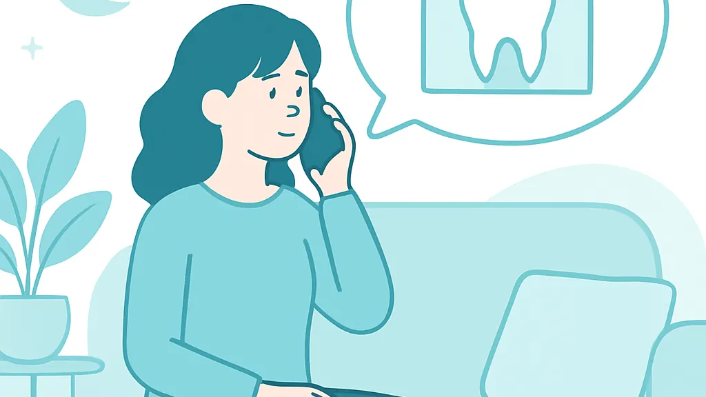夜間にソファで歯科医院へ電話をかけている人のイラスト
