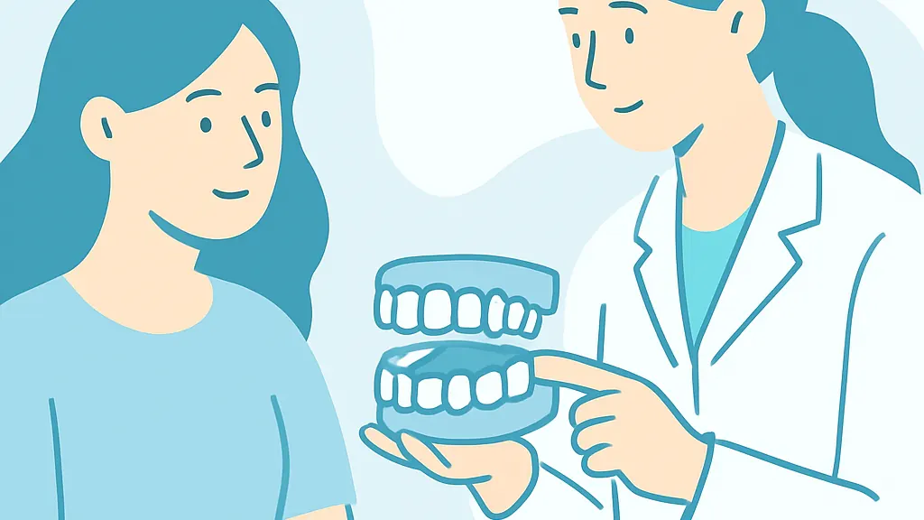 歯科医が歯型模型を使って部分矯正の可否を説明している様子