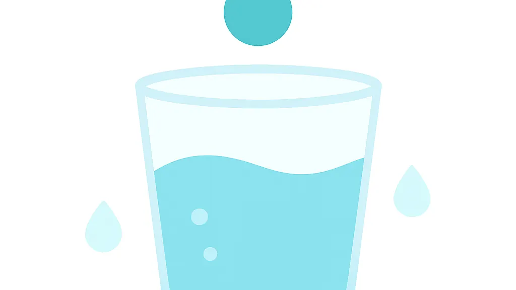 少量の水で一回だけすすぐ方法をコップと水滴で示したイラスト