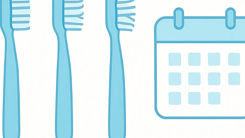 使用期間ごとに毛先の広がり方が違う3本の歯ブラシとカレンダーのイラスト