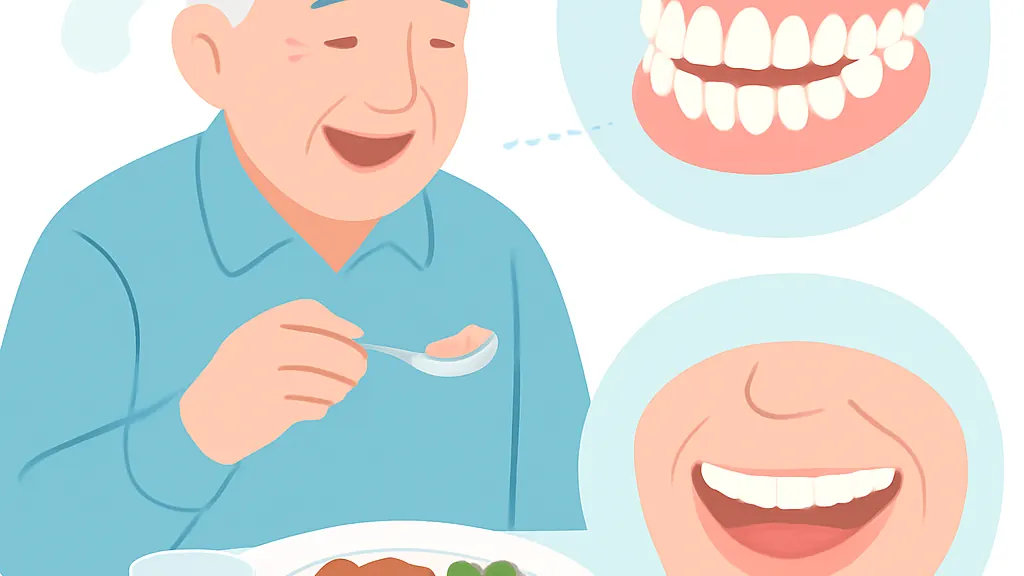入れ歯で食べにくい・話しにくいの解説イラスト