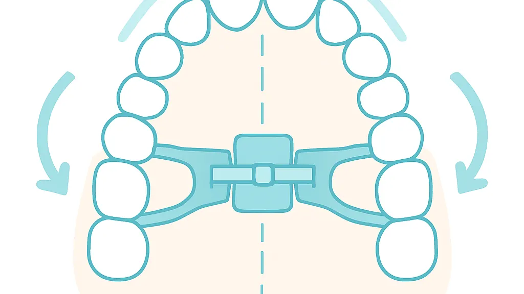 拡大装置のネジで上あごの骨が左右に広がる様子を矢印で示した図
