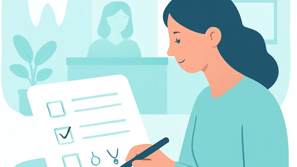 ピアスでかぶれた経験を歯科の問診票に記入する場面のイラスト