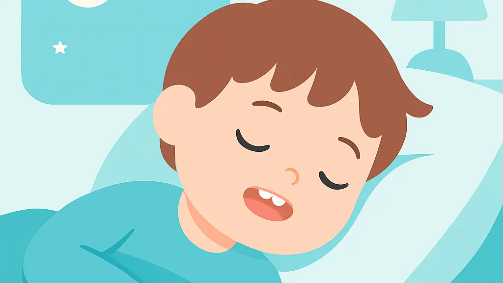 眠っている幼児の口元と乳歯の並びを描いたやさしいイラスト