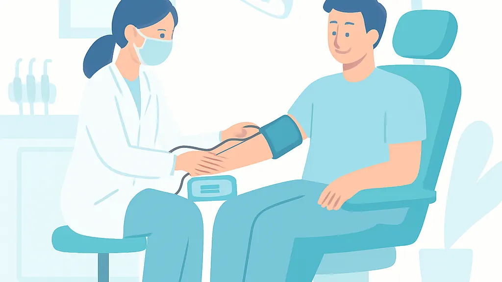 お薬手帳を持参して歯科で持病や服薬を伝える場面のイメージ