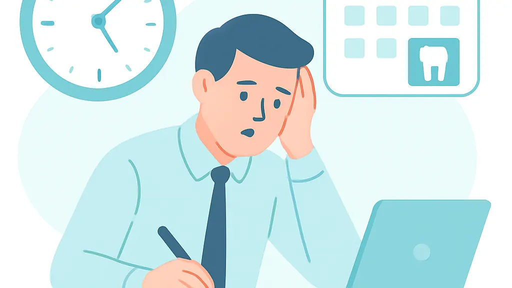 仕事で忙しく歯科受診を先送りしている様子のイメージ