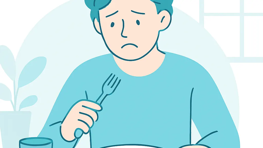 虫歯で食事がつらい様子を示すイメージ