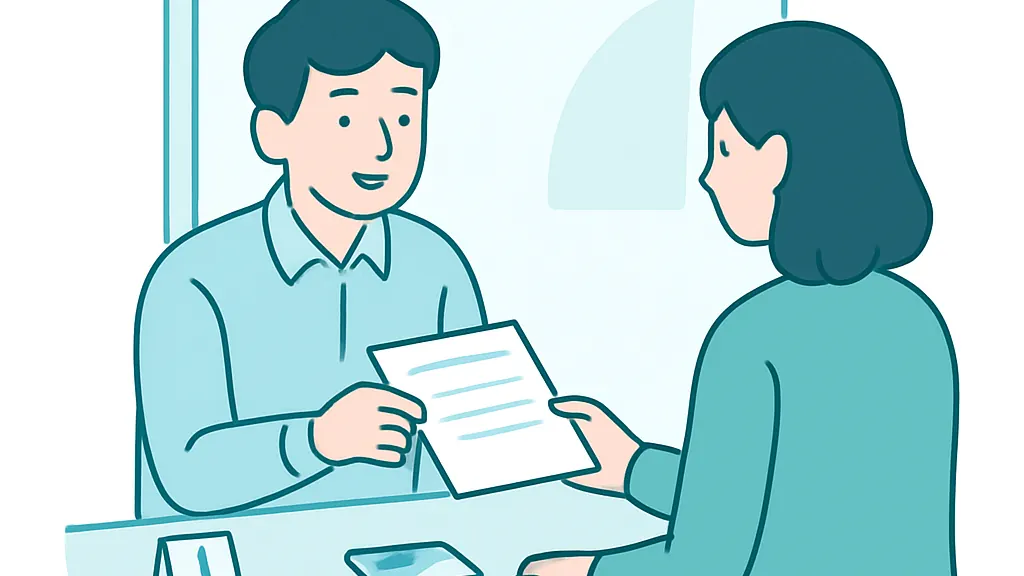 区役所の窓口で申請書を提出している場面の図