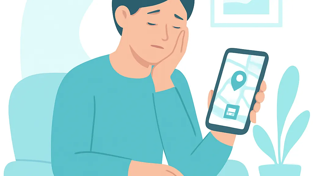 休日に歯の痛みで受診先を調べている場面のイラスト