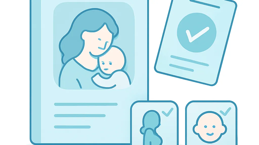 母子健康手帳と受診票を持参して妊娠中と産後に歯科健診を受けられる制度の流れを示した図