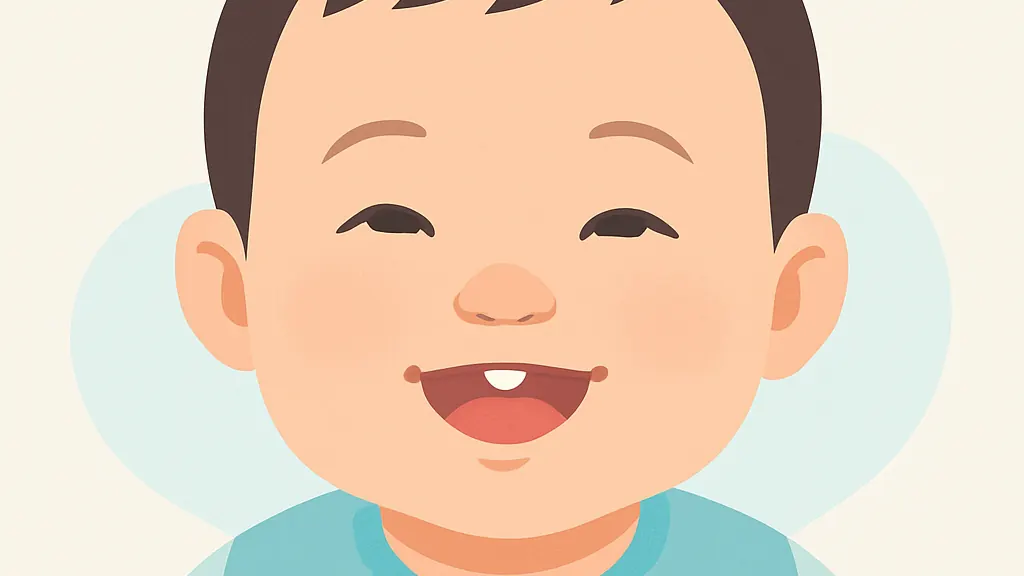 下の前歯が2本だけ生え始めた1歳前後の赤ちゃんの口元のイラスト