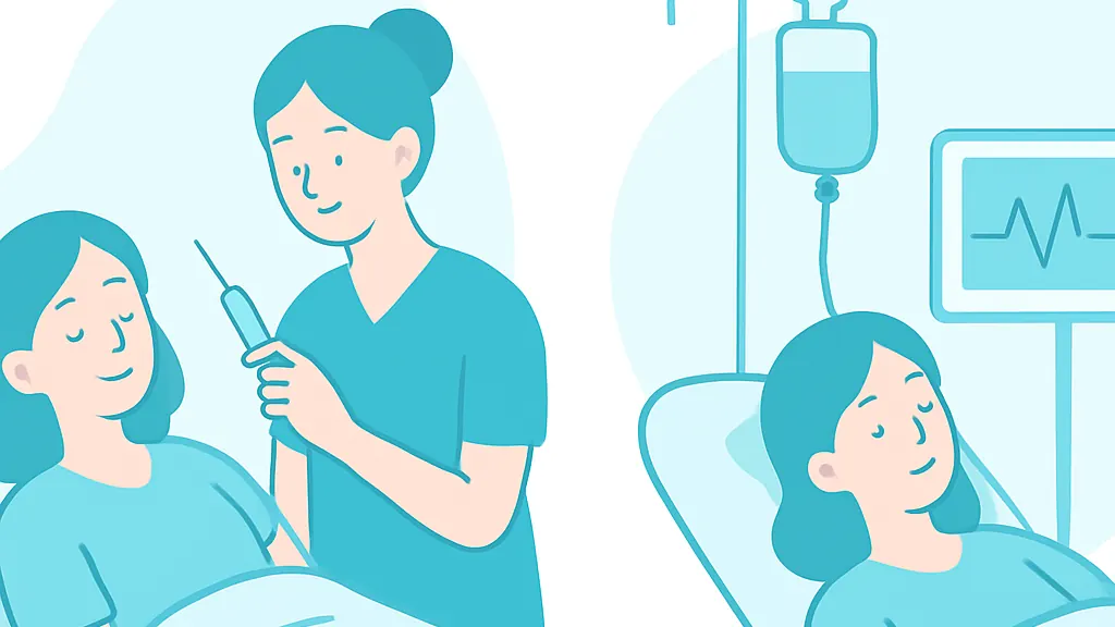 局所麻酔と静脈内鎮静法の設備の違いを並べて示したイラスト