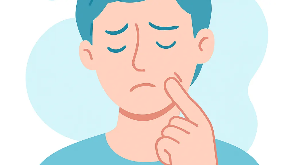 指先で頬の内側を軽く押さえて少し困った表情をしている人のイラスト