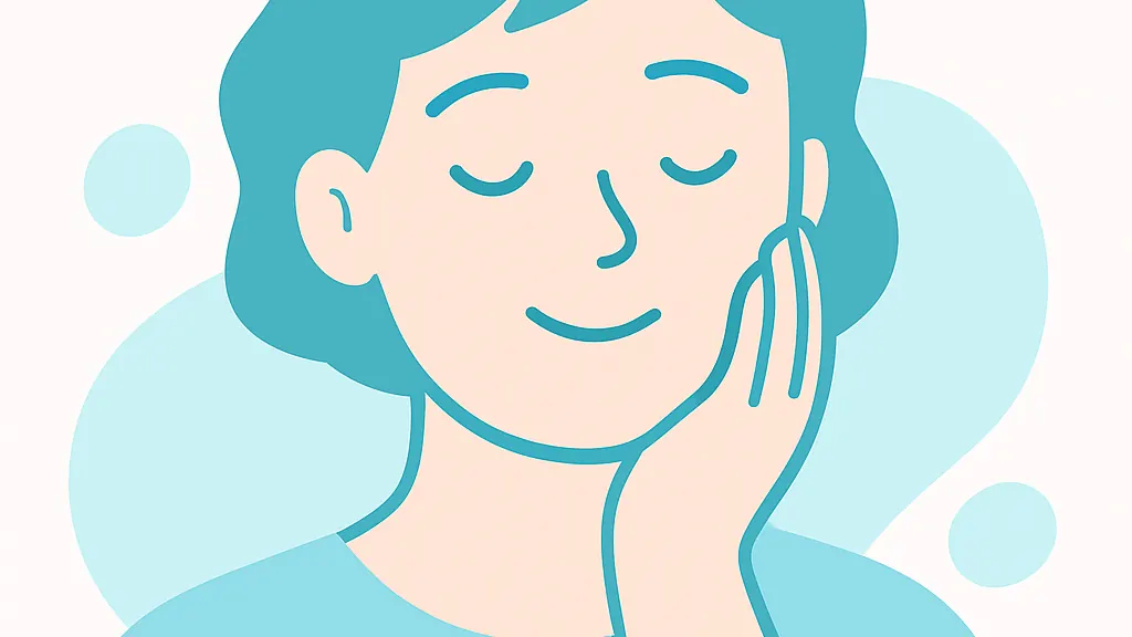 穏やかな表情で頬に軽く手を添えている人のイラスト