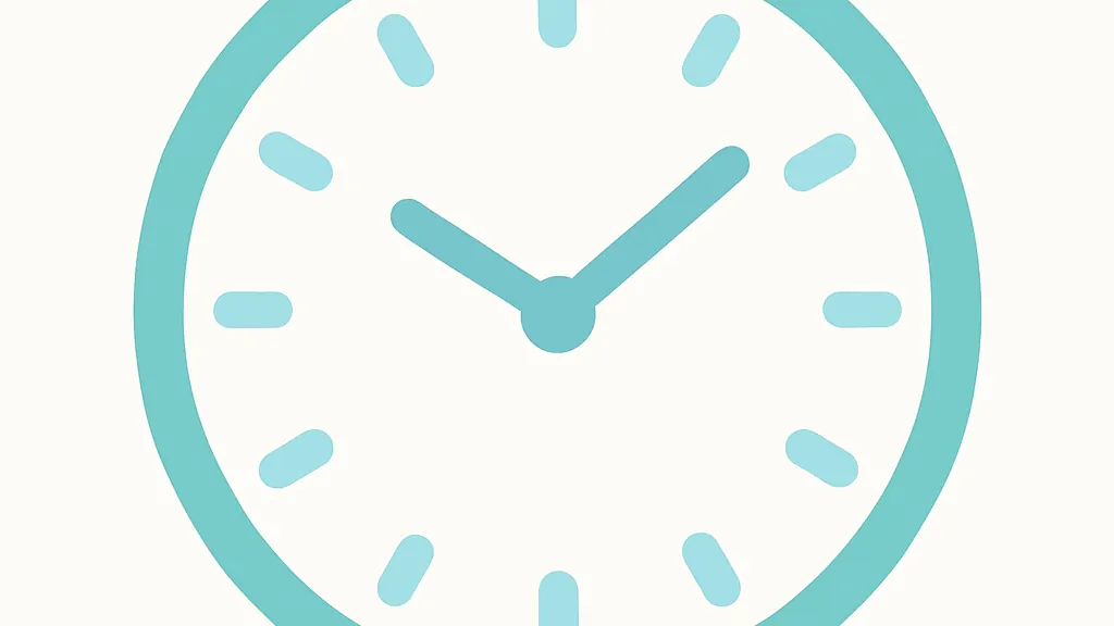 丸い時計の文字盤に等間隔の印と小さな錠剤が並んだイラスト