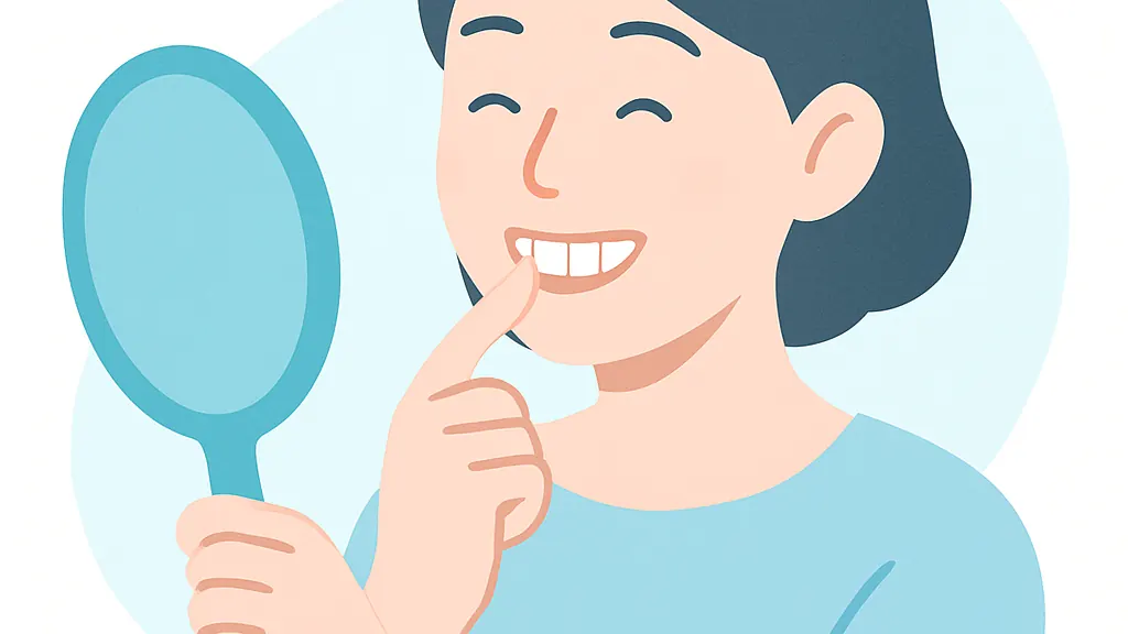 矯正後の後戻りと、それを防ぐ保定装置(リテーナー)の役割を示す図。動かした歯が元に戻ろうとする性質と、保定で位置を安定させる仕組みを表す