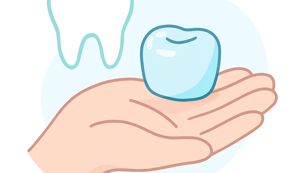 取れた差し歯を手のひらに乗せている様子のイラスト