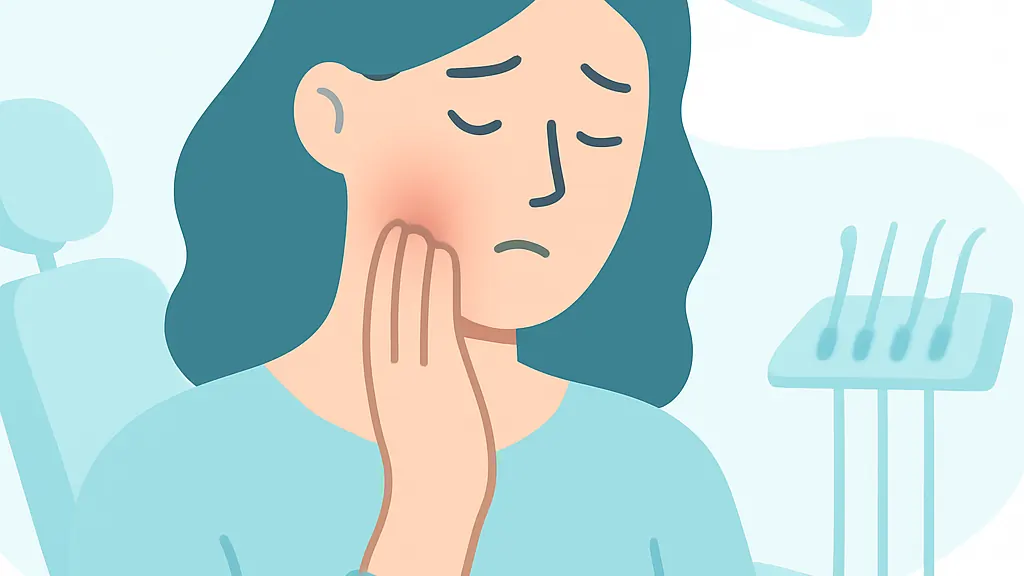 奥歯のあたりに違和感を感じている人のイメージイラスト