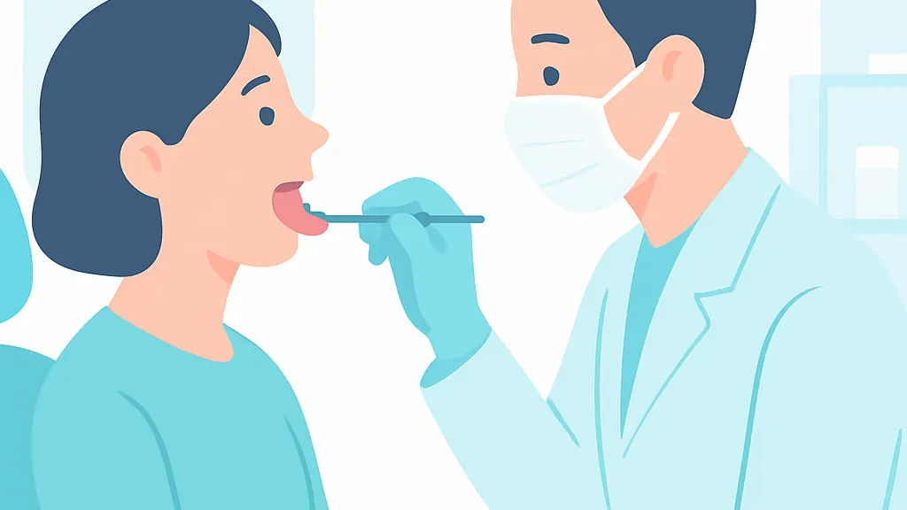 歯科で舌の診察を受ける様子