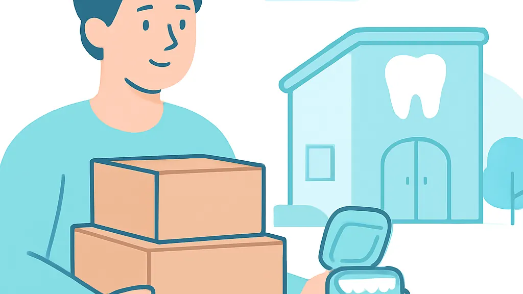 引っ越し先で入れ歯を診てもらう場面を示したイラスト