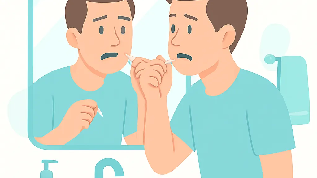 洗面所でフロスを使いながら歯の違和感に気づいた人のイメージ