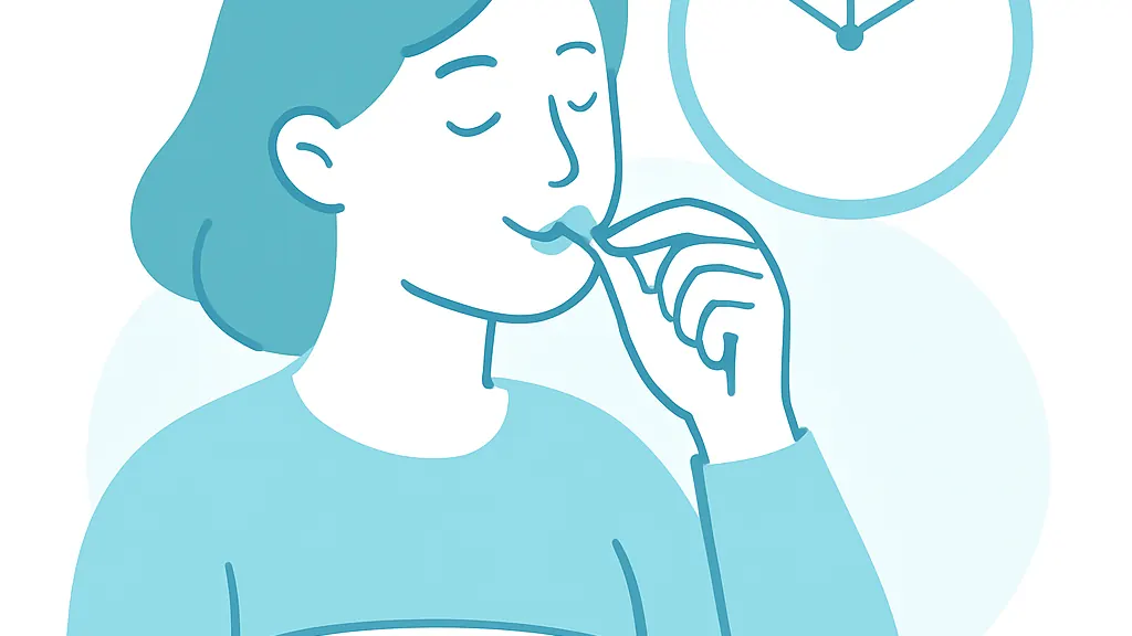 食後にガムを噛む習慣を食器と時計のモチーフで表したイラスト